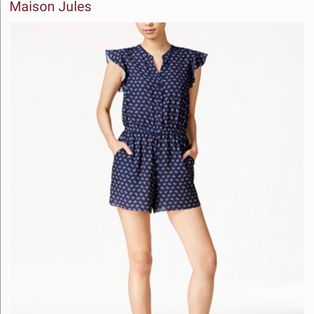 MAISON JULES Bow Print Flutter Sleeve Romper